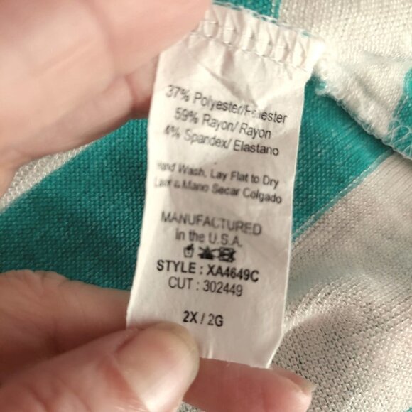 Chris & Carol Women's Plus Size Green & White Striped Open Front Cardigan - Picture 4 of 4